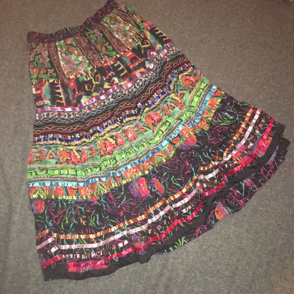 NWOT TRAVEL SMITH MULTICOLORED GYPSY MAXI SKIRT LG